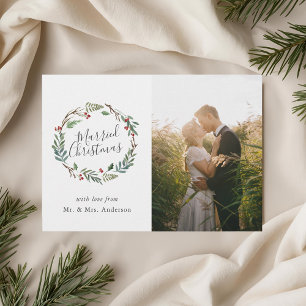 Christmas Winter Berries Wreath Married Christmas Holiday Card