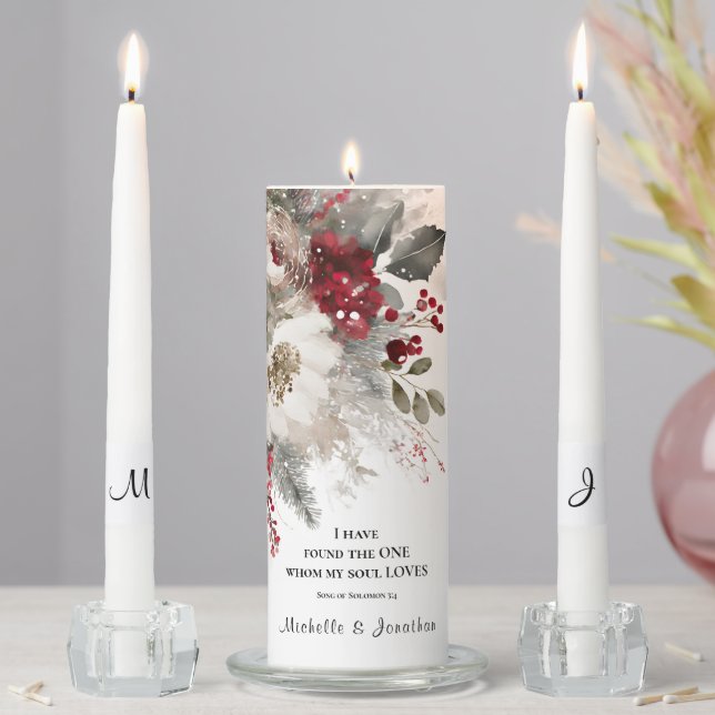 Christmas Winter Bible Verse Christian Wedding Unity Candle Set (In Situ)