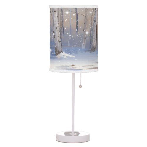 Christmas Winter Birch Trees Snowflakes Stars  Table Lamp