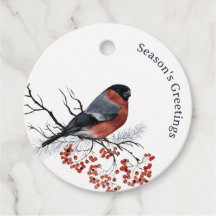 Christmas Winter Bird Round Gift Tags