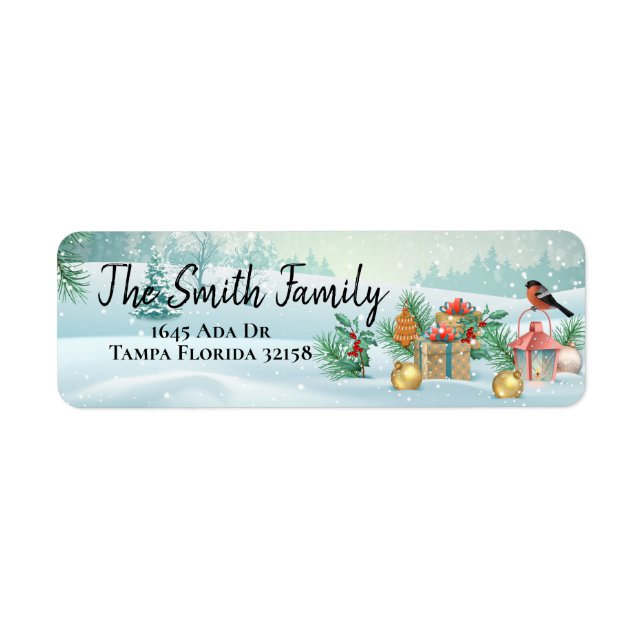 Christmas Winter Bird Scene Label (Front)