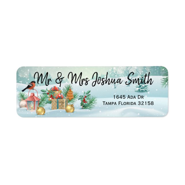 Christmas Winter Bird Scene Label (Front)