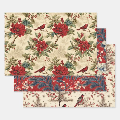 Christmas Winter Birds Rustic Decoupage Vintage Wrapping Paper Sheets