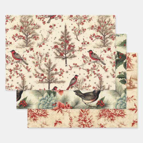 Christmas Winter Birds Rustic Decoupage Vintage Wrapping Paper Sheets