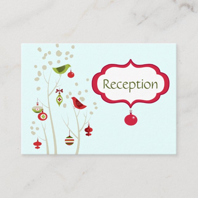 Christmas Winter Birds Wedding Reception Cards (Front)