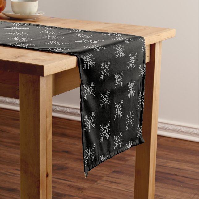 Christmas Winter Black Snowflakes Snow Festive Short Table Runner (In Situ)