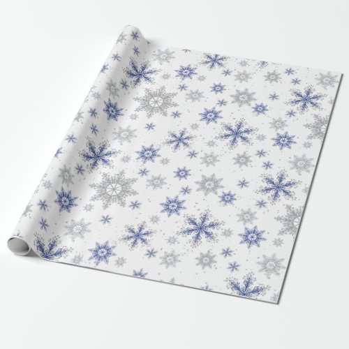 Christmas Winter Blue Silver Snowflakes Glitter Wrapping Paper