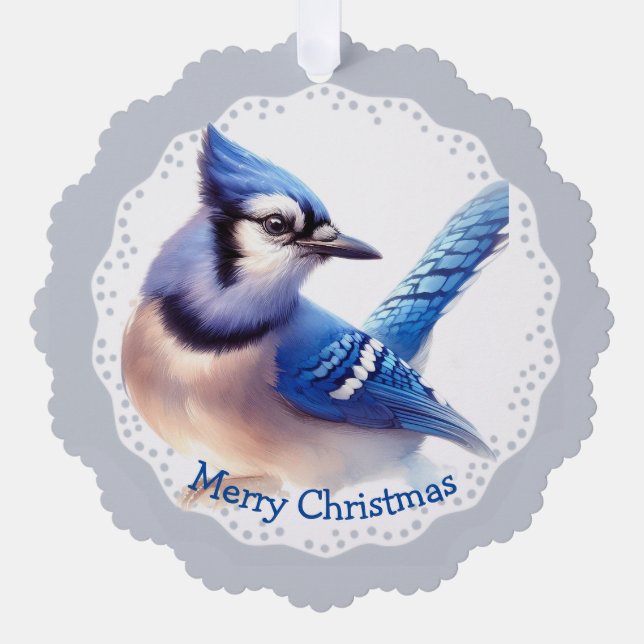 Christmas Winter Bluejay Bird Wildlife Nature Ornament Card (Front)