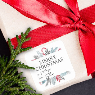 Christmas Winter Botanical Greenery To and From Square Sticker
