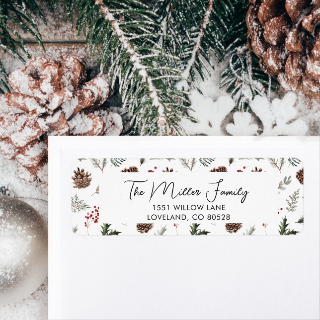 Christmas Winter Botanicals Pine Return Address Label (Creator Uploaded)