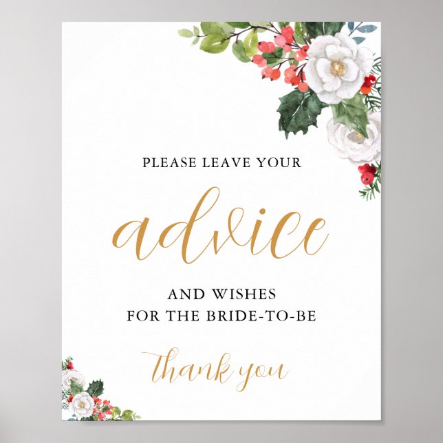 Christmas Winter Bridal Shower Advice Card Poster (Front)