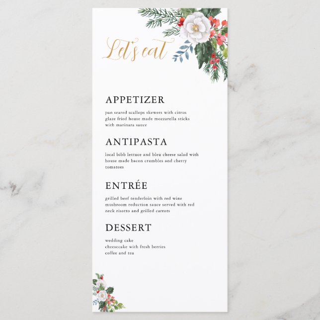 Christmas Winter Bridal Shower Let's Eat Menu (Front)