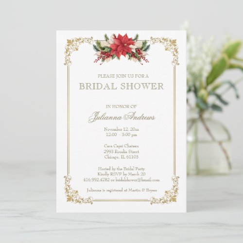 Christmas Winter Bridal Shower Poinsettias Invitation