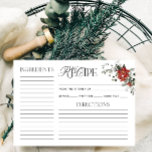 Christmas Winter Bridal Shower Recipe Card<br><div class="desc">The Christmas Winter Bridal Shower Recipe Card captures the romance and beauty of a winter wonderland with a touch of festive charm. The design features a watercolor illustration of evergreen branches dusted with snow, creating a soft, enchanting backdrop for a celebration. Red florals and berries are interwoven with the greenery,...</div>