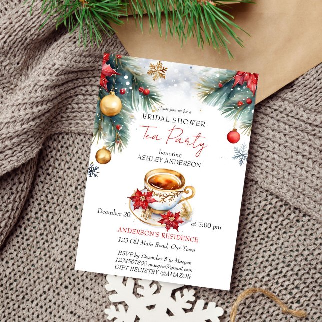 Christmas winter bridal shower tea party template (Christmas winter bridal shower tea party editable template invitation digital download watercolor)