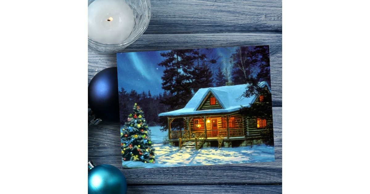 Post Card Winter Christmas Winter Cabin Holiday Postcard | Zazzle