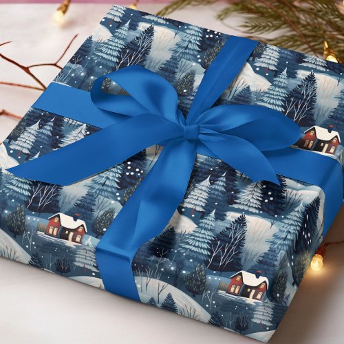 Christmas Winter Cabin in Forest Wrapping Paper