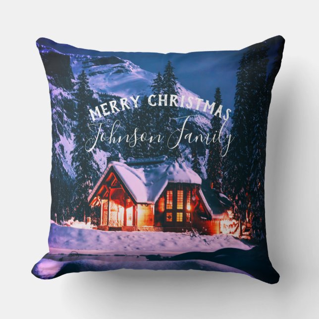 Christmas Winter Cabin  Throw Pillow (Front)