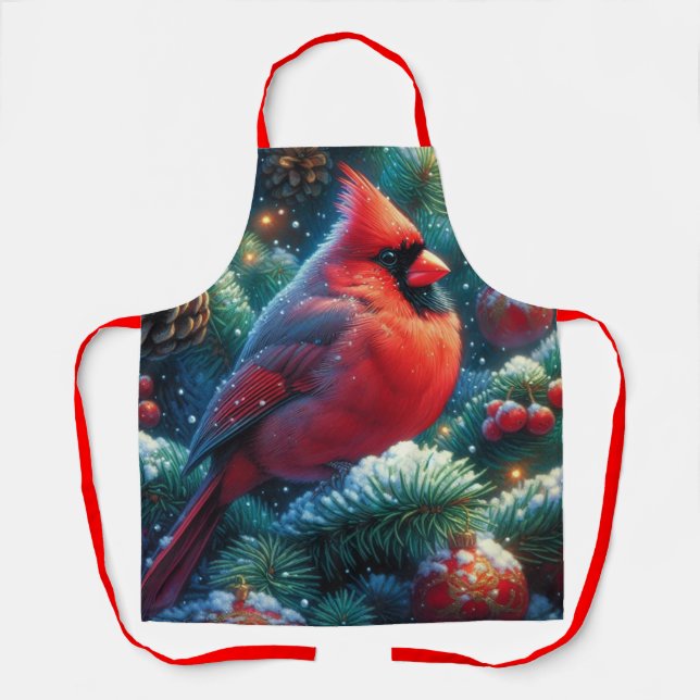 Christmas/winter Cardinal  Apron (Front)