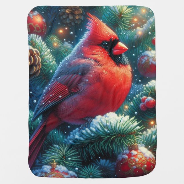 Christmas/winter Cardinal  Baby Blanket (Front)