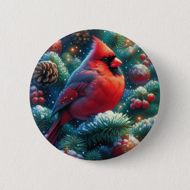 Christmas/winter Cardinal  Button (Front)