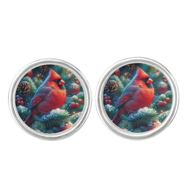 Christmas/winter Cardinal  Cufflinks (Front)