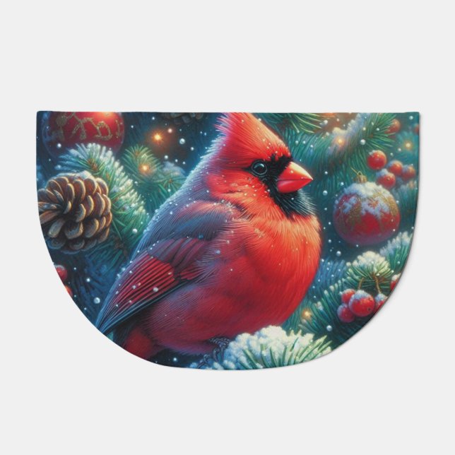 Christmas/winter Cardinal  Doormat (Front)