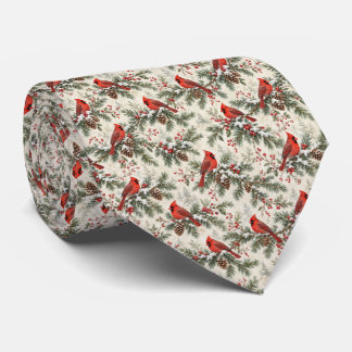 Christmas Winter Cardinal Evergreen Botanical Neck Tie