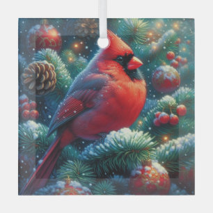 Christmas/winter Cardinal Glass Ornament