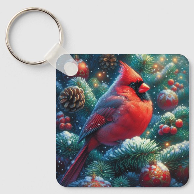 Christmas/winter Cardinal  Keychain (Front)