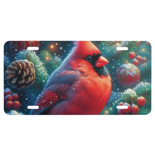 Christmas/winter Cardinal  License Plate (Front)