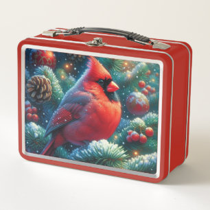 Christmas/winter Cardinal  Metal Lunch Box