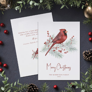 Christmas Winter Cardinal on Snowy Pine Holiday Card