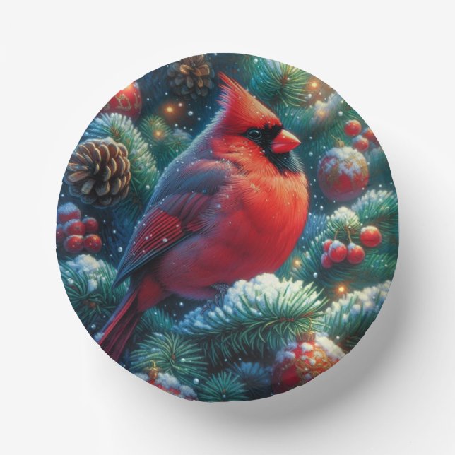 Christmas/winter Cardinal  Paper Bowls (Front)