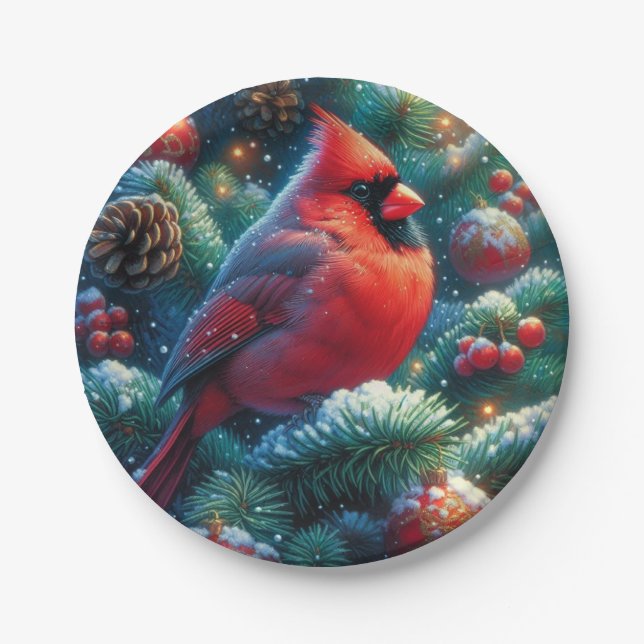 Christmas/winter Cardinal  Paper Plates (Front)
