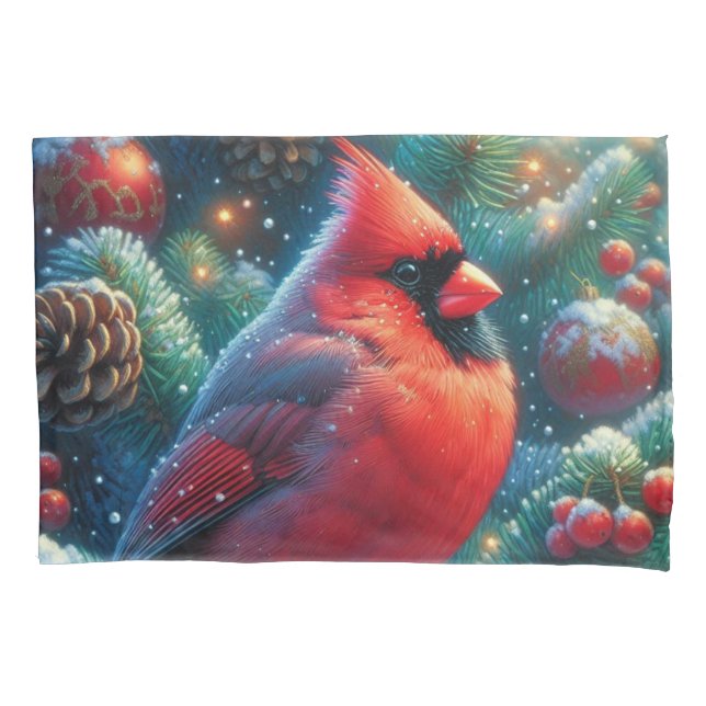 Christmas/winter Cardinal  Pillow Case (Front)