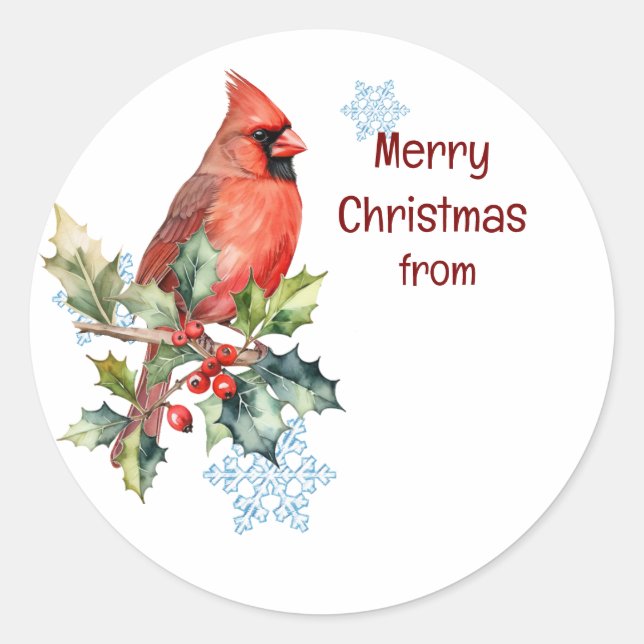 Christmas, Winter Cardinal Red Bird Berries Forest Classic Round Sticker (Front)