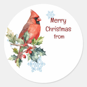 Christmas, Winter Cardinal Red Bird Berries Forest Classic Round Sticker