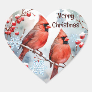 Christmas, Winter Cardinal Red Bird Berries Forest Heart Sticker