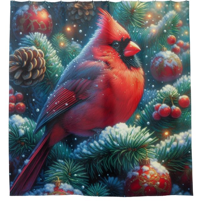 Christmas/winter Cardinal  Shower Curtain (Front)