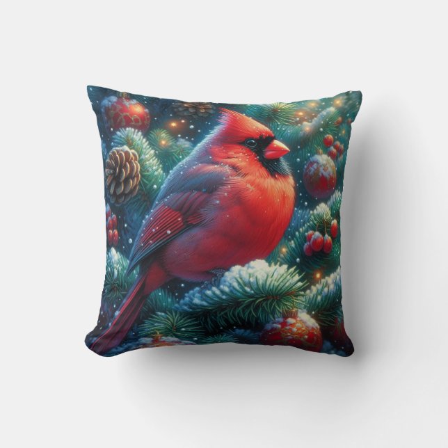 Christmas/winter Cardinal  Throw Pillow (Front)