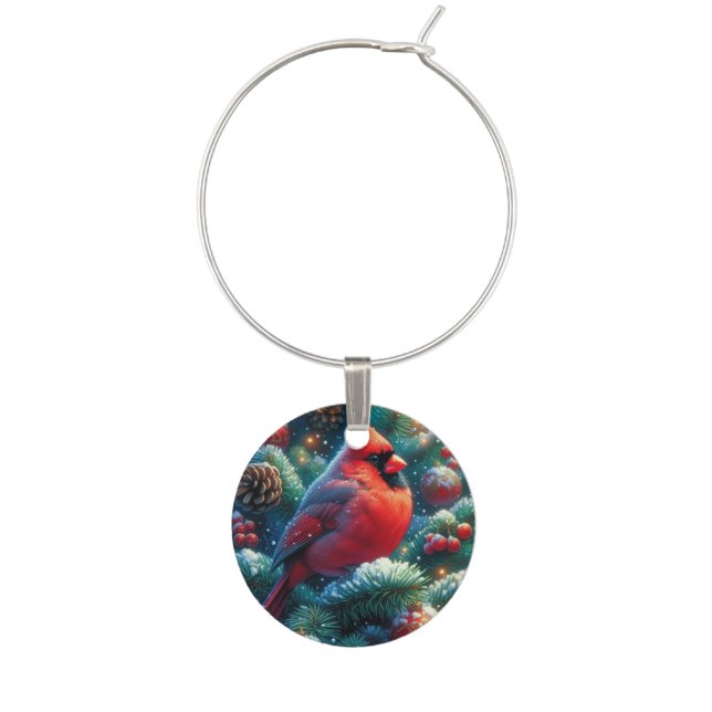 Christmas/winter Cardinal  Wine Charm (Front)