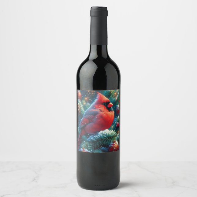 Christmas/winter Cardinal  Wine Label (Front)