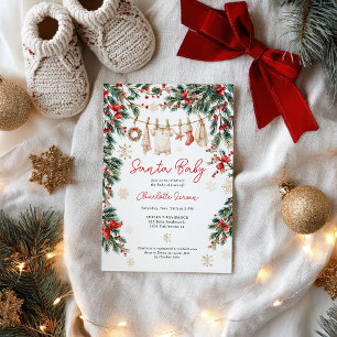  Christmas Winter Clothesline Santa Baby Shower Invitation