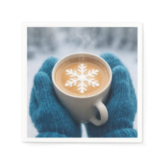 Christmas Winter Coffee With Mittens and Snowflake Napkins