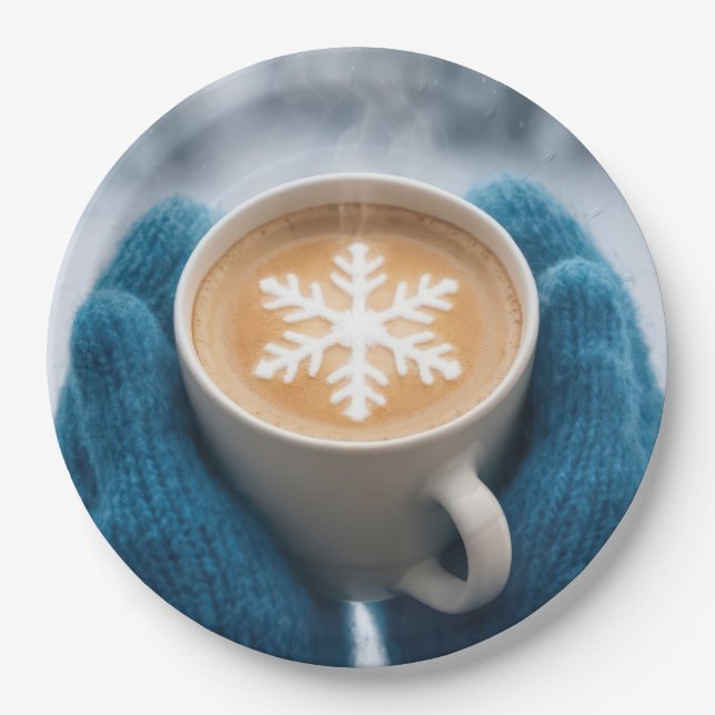 Christmas Winter Coffee With Mittens and Snowflake Paper Plates (Front)