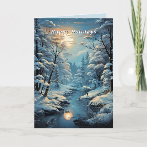 Christmas Winter Country Forest River Full Moon  Card