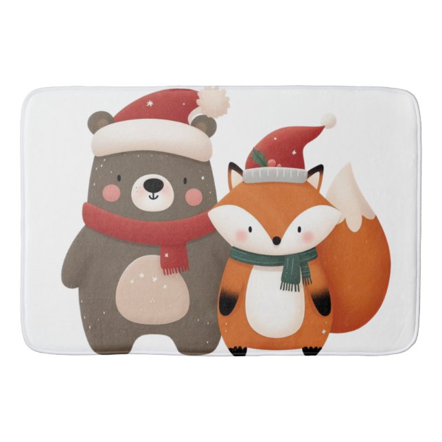 Christmas/Winter Cute Bear & Fox Bath Mat (Front)