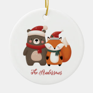 Christmas/Winter Cute Bear & Fox Ceramic Ornament