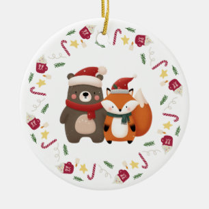 Christmas/Winter Cute Bear & Fox Ceramic Ornament
